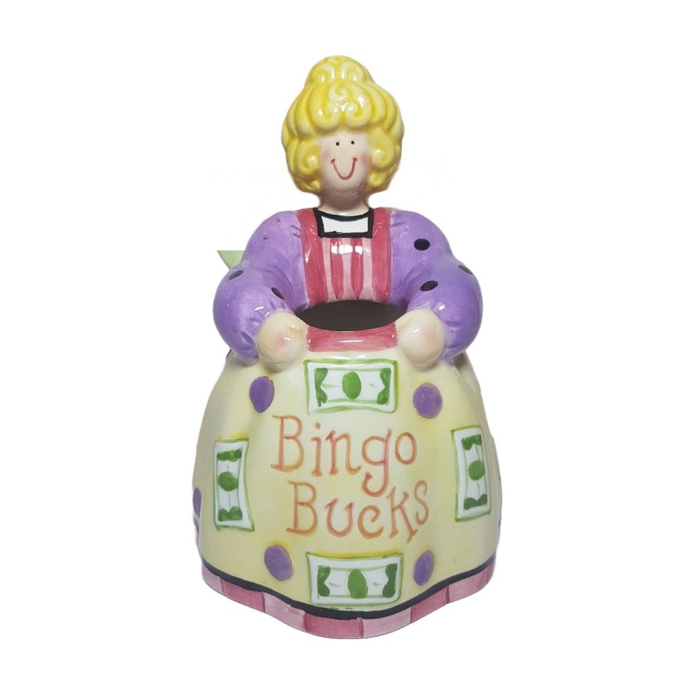 Vintage Pennies from Heaven Ceramic Piggy Bank Bingo Bucks Angel Coin Bank Games